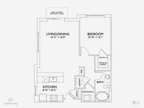 A4 floor plan Pine  at Penn Circle, Indiana